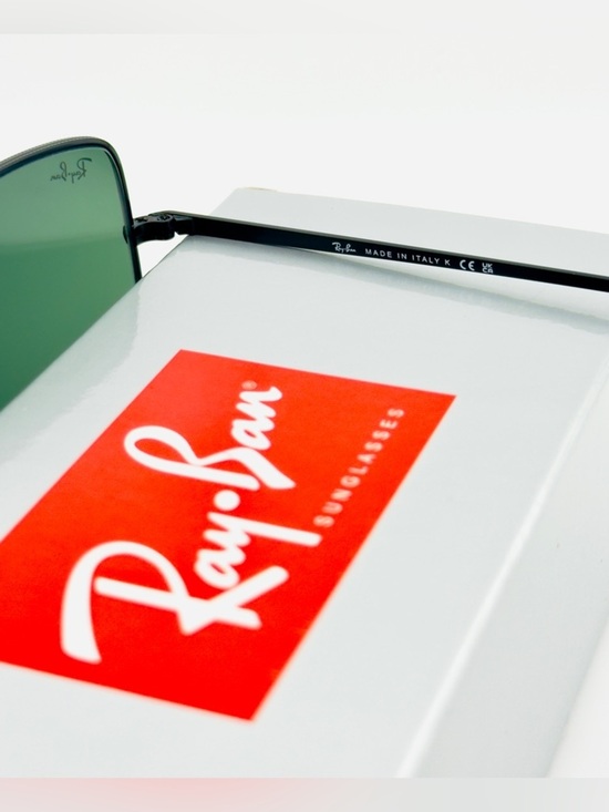Ray-Ban Women’s Square Sunglasses RB1971 Polished Black Metal Frame Green Lenses main image 12